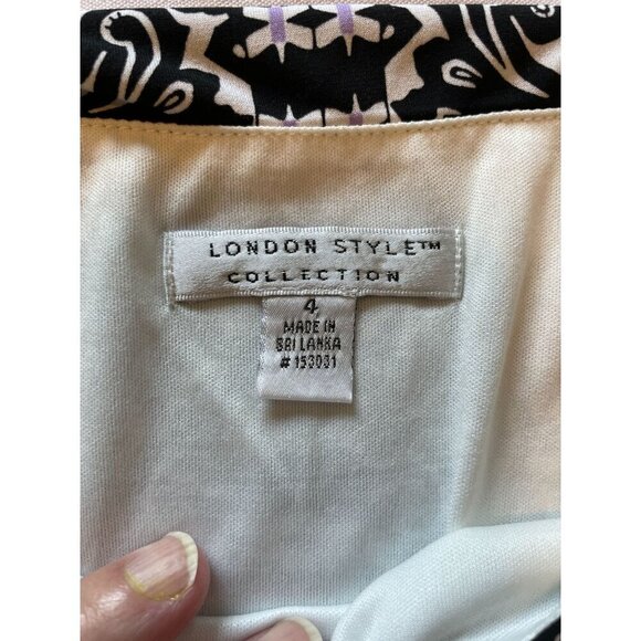 London Style Collection Women's Dress Size 4 Black White Pattern Coral Trim NEW - Picture 9 of 15